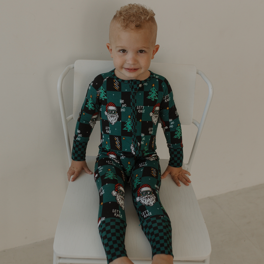 Let's Race Santa Zip Up Pajamas
