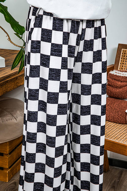 Checked Print High Waist Wide Leg Pants