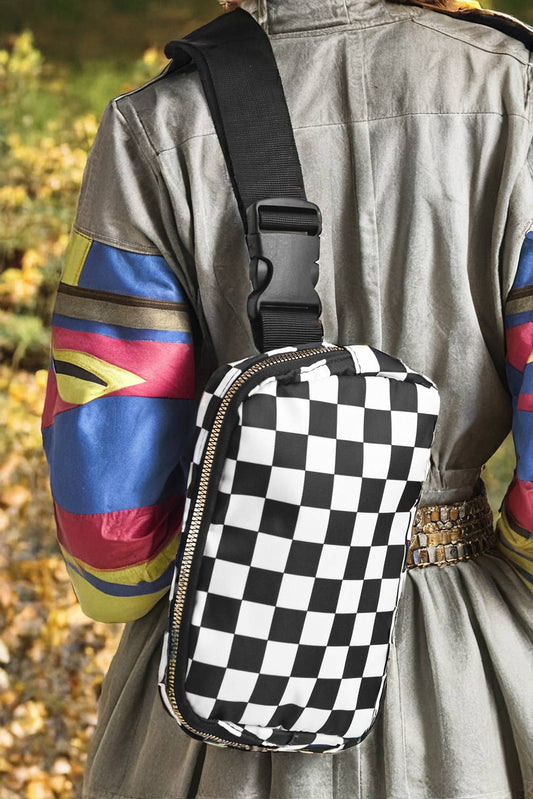 Checkered Buckle Wide Belt Crossbody Bag