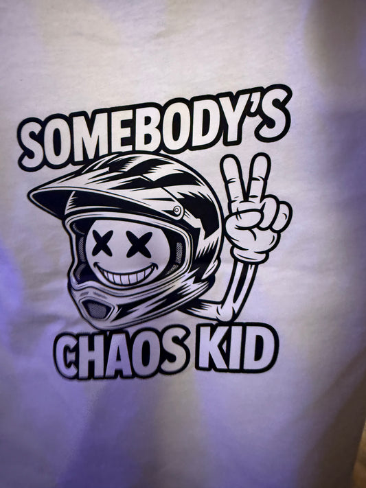 SOMEBODY’S CHAOS KID – White Kids Tee